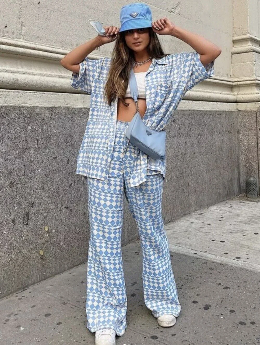 Zara Geometric/Diamond Print Satin Shirt and Trouser Matching Set
